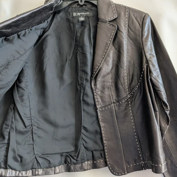 INC Black Leather Lined Jacket with Stitch Detailing - M - Picture 6 of 14